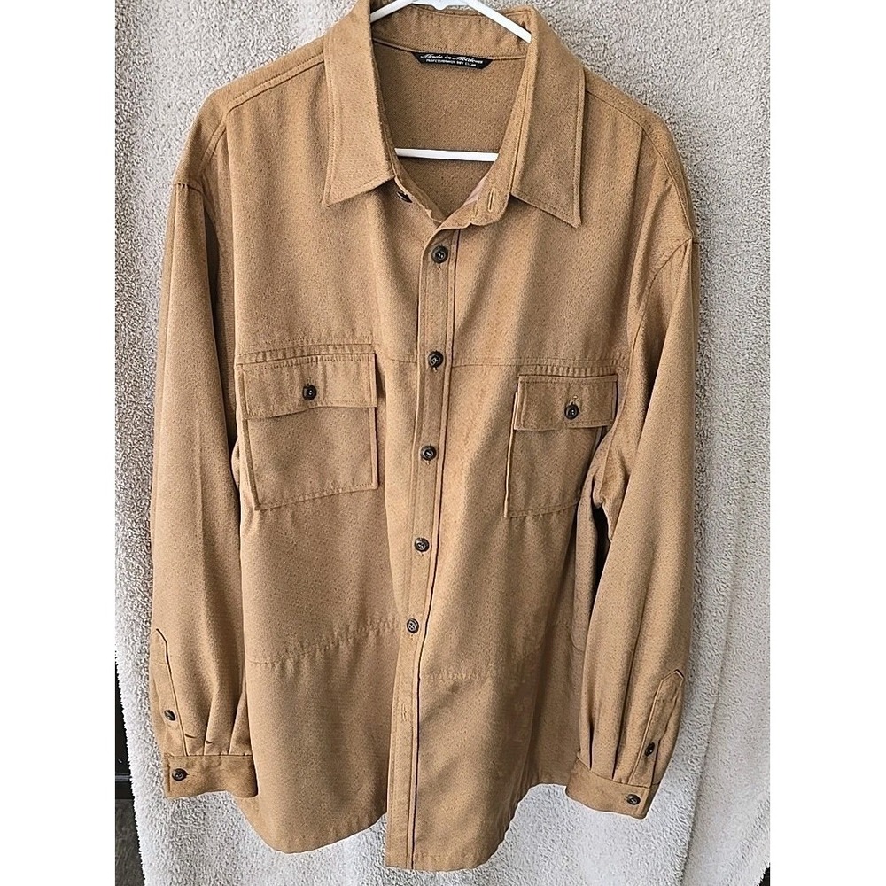 Made In Moldova 100% Microfiber Polyester Studio Soft Shacket Jacket Brown 48R‎